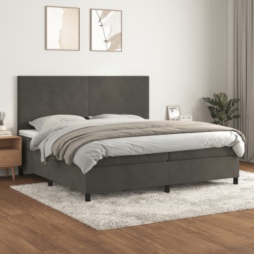 vidaXL Κρεβάτι Boxspring με Στρώμα Σκούρο Γκρι 200x200 εκ. Βελούδινο