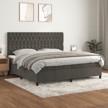 vidaXL Κρεβάτι Boxspring με Στρώμα Σκούρο Γκρι 200x200 εκ. Βελούδινο