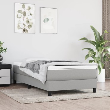 vidaXL Κρεβάτι Boxspring με Στρώμα Ανοιχτό Γκρι 90x200cm Υφασμάτινο 1 τεμ. - Μονό