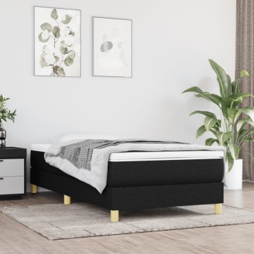 vidaXL Κρεβάτι Boxspring με Στρώμα Μαύρο 100x200cm Υφασμάτινο 1 τεμ. - Μονό