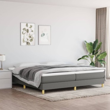 vidaXL Κρεβάτι Boxspring με Στρώμα Σκούρο Γκρι 200x200 εκ. Υφασμάτινο