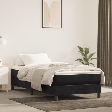 vidaXL Κρεβάτι Boxspring με Στρώμα Μαύρο 90x200cm Βελούδινο 1 τεμ. - Μονό