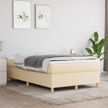 vidaXL Κρεβάτι Boxspring με Στρώμα Κρεμ 120x200cm Υφασμάτινο 1 τεμ. - Μονό