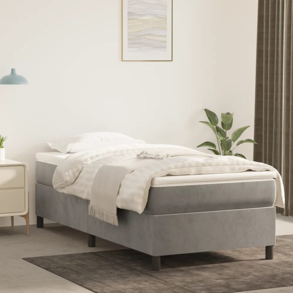 vidaXL Κρεβάτι Boxspring με Στρώμα Ανοιχτό Γκρι 90x200cm Βελούδινο 1 τεμ. - Μονό