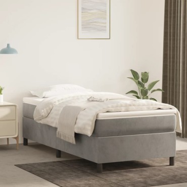 vidaXL Κρεβάτι Boxspring με Στρώμα Ανοιχτό Γκρι 90x200cm Βελούδινο 1 τεμ. - Μονό