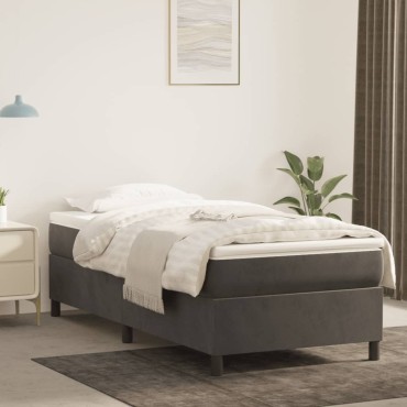 vidaXL Κρεβάτι Boxspring με Στρώμα Σκούρο Γκρι 90x200 εκ. Βελούδινο
