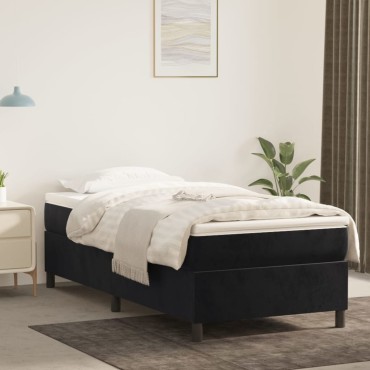 vidaXL Κρεβάτι Boxspring με Στρώμα Μαύρο 90x200cm Βελούδινο 1 τεμ. - Μονό