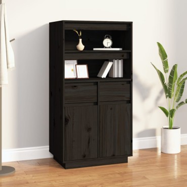 vidaXL Ντουλάπι Ψηλό Μαύρο 60x40x116,5cm από Μασίφ Ξύλο Πεύκου 1 τεμ.