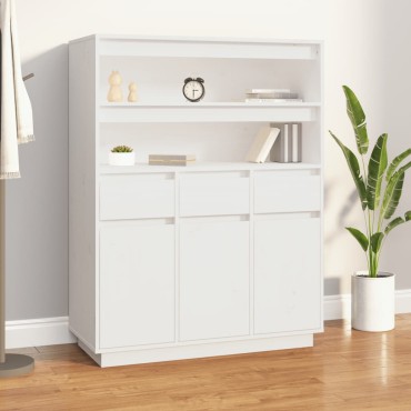 vidaXL Ντουλάπι Ψηλό Λευκό 89x40x116,5cm από Μασίφ Ξύλο Πεύκου 1 τεμ.