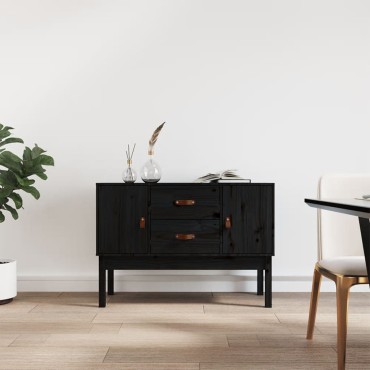 vidaXL Συρταριέρα Μαύρη 110x40x78cm από Μασίφ Ξύλο Πεύκου 1 τεμ.