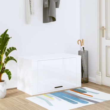 vidaXL Παπουτσοθήκη Επιτοίχια Γυαλ. Λευκό 70x35x38cm Επεξ. Ξύλο