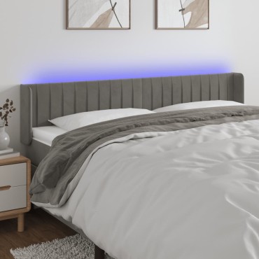 vidaXL Κεφαλάρι Κρεβατιού LED Ανοιχτό Γκρι 203x16x78/88cm Βελούδινο 1 τεμ.
