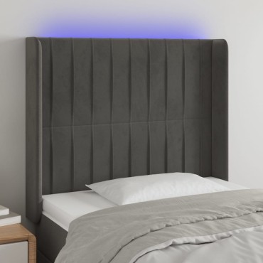 vidaXL Κεφαλάρι Κρεβατιού LED Σκούρο Γκρι 103x16x118/128cm Βελούδινο 1 τεμ.