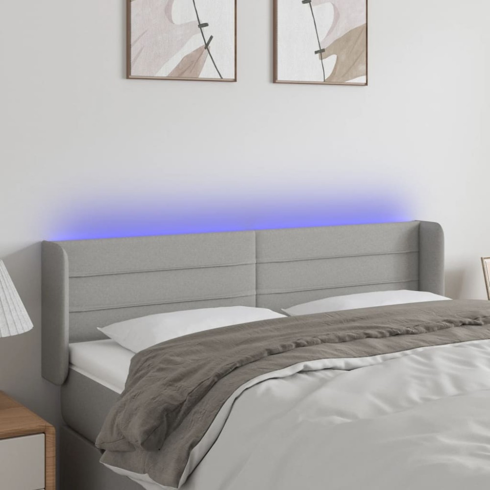 vidaXL Κεφαλάρι Κρεβατιού LED Ανοιχτό Γκρι 147x16x78/88cm Υφασμάτινο 1 τεμ.