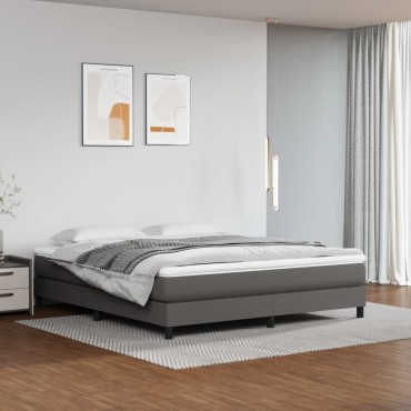 vidaXL Κρεβάτι Boxspring με Στρώμα Γκρι 180x200cm Συνθετικό Δέρμα 1 τεμ. - Διπλό