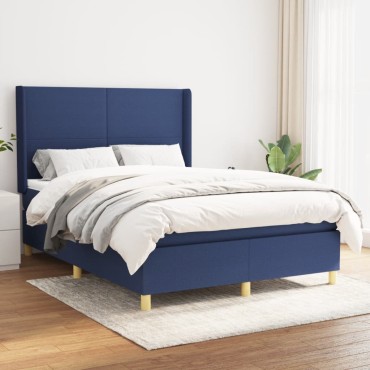 vidaXL Κρεβάτι Boxspring με Στρώμα Μπλε 140x200cm Υφασμάτινο 1 τεμ. - Διπλό