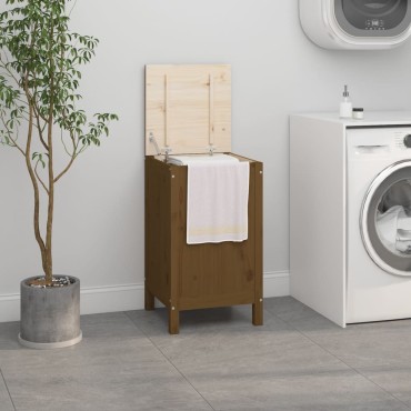 vidaXL Καλάθι Ρούχων Καφέ μελί 44x44x76 εκ από Μασίφ Ξύλο Πεύκου