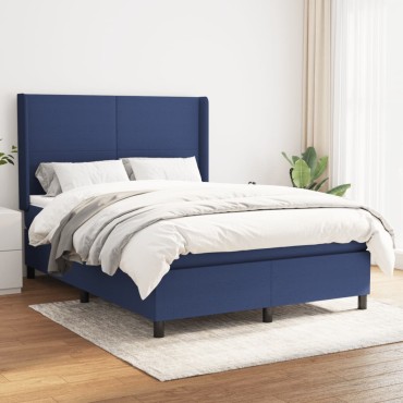 vidaXL Κρεβάτι Boxspring με Στρώμα Μπλε 140x200cm Υφασμάτινο 1 τεμ. - Διπλό