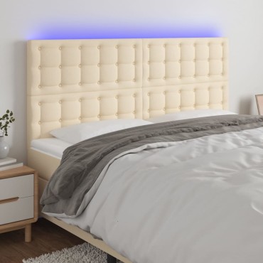 vidaXL Κεφαλάρι Κρεβατιού LED Κρεμ 200x5x118/128cm Υφασμάτινο 1 τεμ.