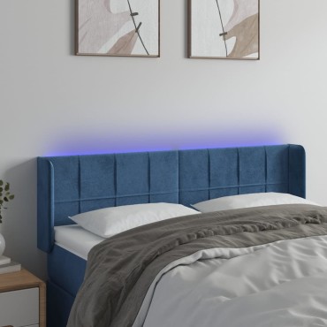 vidaXL Κεφαλάρι Κρεβατιού LED Σκούρο Μπλε 147x16x78/88cm Βελούδινο 1 τεμ.