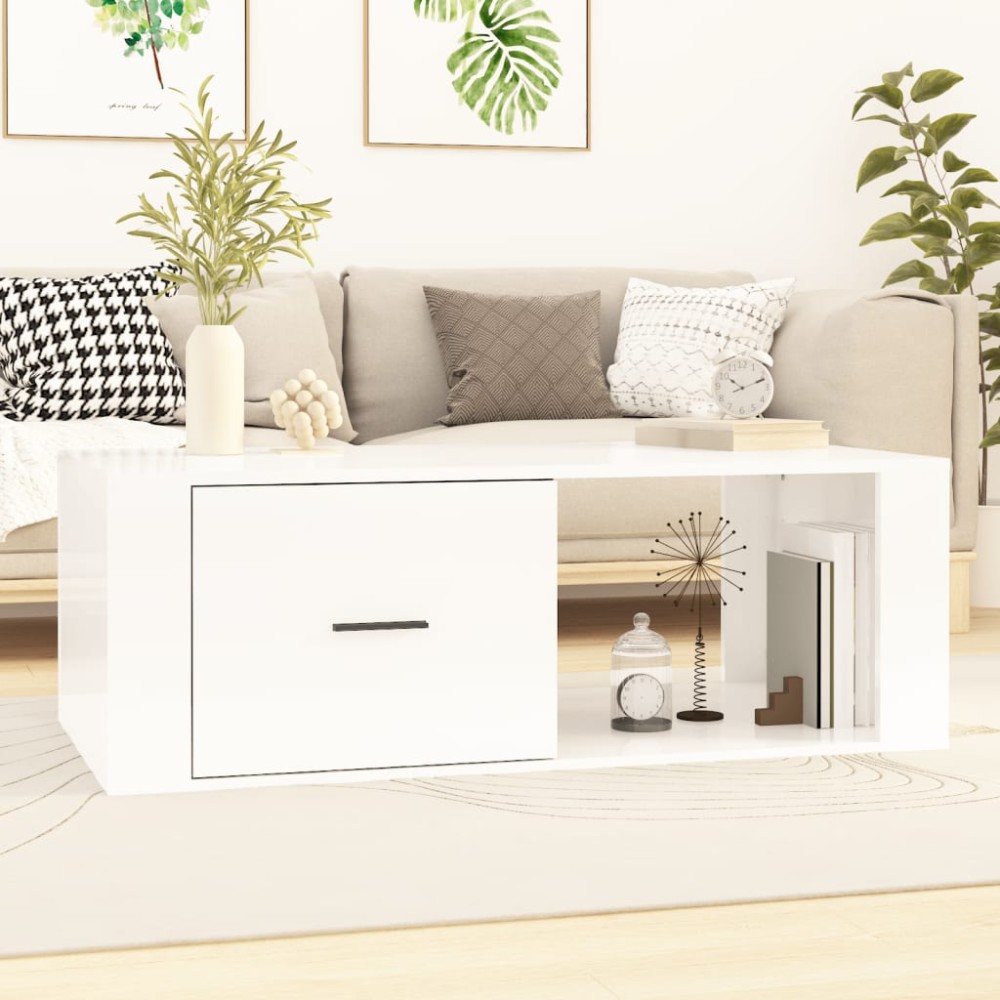 vidaXL Τραπεζάκι Σαλονιού Γυαλ. Λευκό 100x50,5x35cm Επεξεργ. Ξύλο 1 τεμ.