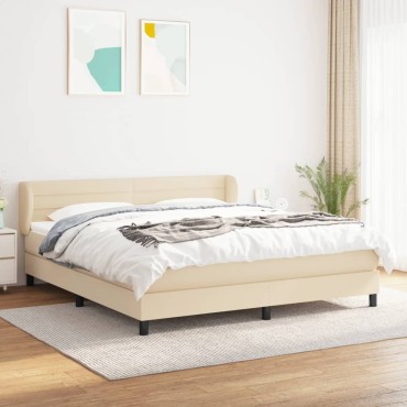 vidaXL Κρεβάτι Boxspring με Στρώμα Κρεμ 160x200cm Υφασμάτινο 1 τεμ. - Διπλό
