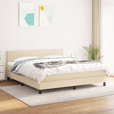 vidaXL Κρεβάτι Boxspring με Στρώμα Κρεμ 160x200cm Υφασμάτινο 1 τεμ. - Διπλό