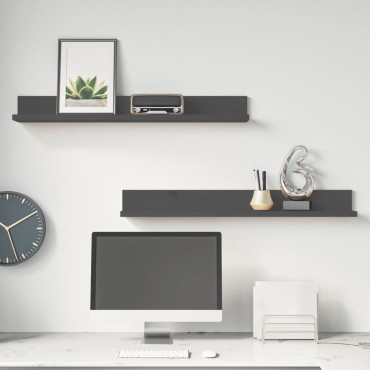 vidaXL Ράφια Τοίχου 2 τεμ. Γκρι 80x11x9cm από Μασίφ Ξύλο Πεύκου