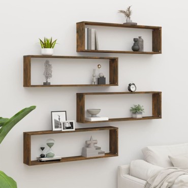 vidaXL Ραφιέρες Τοίχου Κύβοι 4 τεμ. Καπν. Δρυς 100x15x30cm Επεξ. Ξύλο