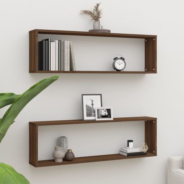 vidaXL Ραφιέρες Τοίχου Κύβος 2 τεμ. Καφέ Δρυς 100x15x30cm Επεξ. Ξύλο