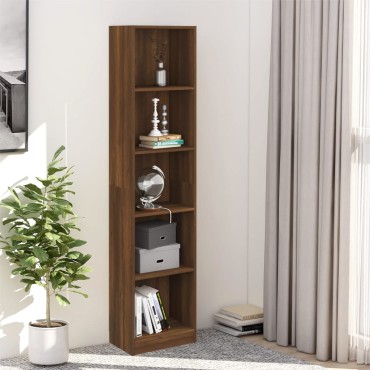 vidaXL Βιβλιοθήκη με 5 Ράφια Καφέ Δρυς 40x24x175cm Επεξεργ. Ξύλο 1 τεμ.