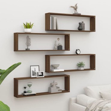 vidaXL Ραφιέρες Τοίχου Κύβος 4 τεμ. Καφέ Δρυς 100x15x30cm Επεξ. Ξύλο