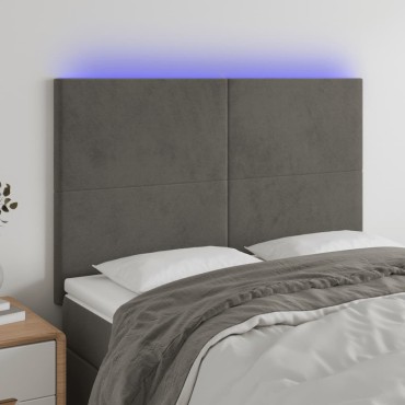 vidaXL Κεφαλάρι Κρεβατιού LED Σκούρο Γκρι 144x5x118/128cm Βελούδινο 1 τεμ.