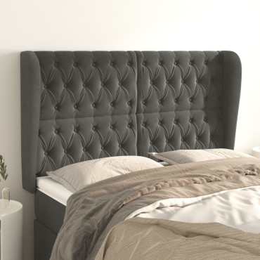 vidaXL Κεφαλάρι με Πτερύγια Σκούρο Γκρι 147x23x118/128cm Βελούδινο 1 τεμ.