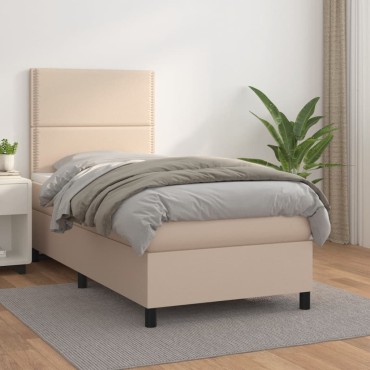 vidaXL Κρεβάτι Boxspring με Στρώμα Καπουτσίνο 100x200cm από Συνθ.Δέρμα 1 τεμ. - Μονό