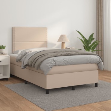 vidaXL Κρεβάτι Boxspring με Στρώμα Καπουτσίνο 120x200cm από Συνθ.Δέρμα 1 τεμ. - Μονό