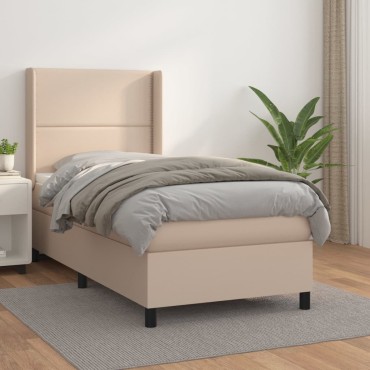 vidaXL Κρεβάτι Boxspring με Στρώμα Καπουτσίνο 100x200cm από Συνθ.Δέρμα 1 τεμ. - Μονό