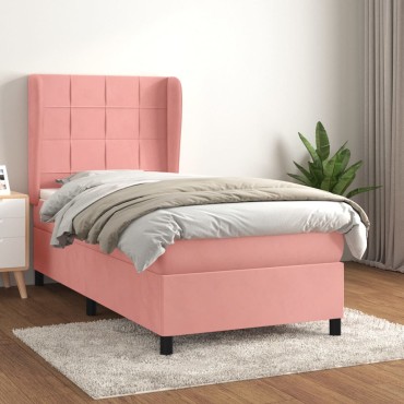 vidaXL Κρεβάτι Boxspring με Στρώμα Ροζ 100x200cm Βελούδινο 1 τεμ. - Μονό