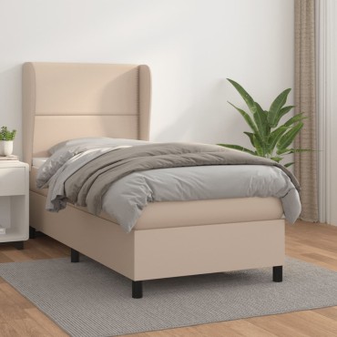 vidaXL Κρεβάτι Boxspring με Στρώμα Καπουτσίνο 100x200cm από Συνθ.Δέρμα 1 τεμ. - Μονό