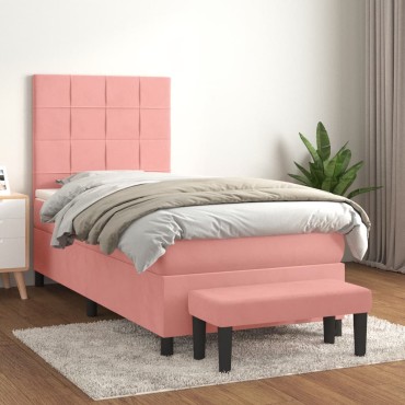 vidaXL Κρεβάτι Boxspring με Στρώμα Ροζ 100x200cm Βελούδινο 1 τεμ. - Μονό