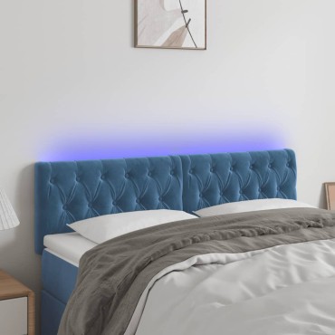 vidaXL Κεφαλάρι Κρεβατιού LED Σκούρο Μπλε 144x7x78/88cm Βελούδινο 1 τεμ.