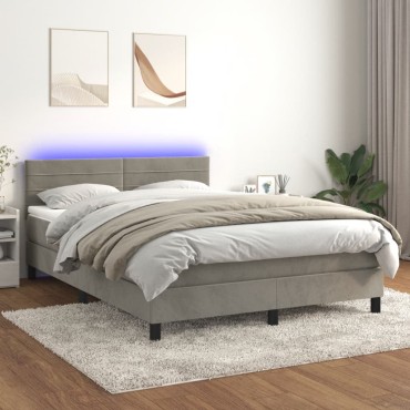 vidaXL Κρεβάτι Boxspring με Στρώμα&LED Αν. Γκρι 140x190 εκ. Βελούδινο