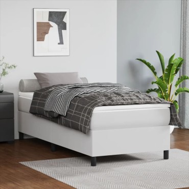 vidaXL Κρεβάτι Boxspring με Στρώμα Λευκό 90x190cm από Συνθετικό Δέρμα 1 τεμ. - Μονό