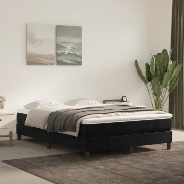 vidaXL Κρεβάτι Boxspring με Στρώμα Μαύρο 140x200cm Βελούδινο 1 τεμ. - Διπλό