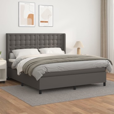 vidaXL Κρεβάτι Boxspring με Στρώμα Γκρι 180x200cm Συνθετικό Δέρμα 1 τεμ. - Διπλό