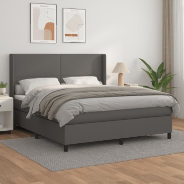 vidaXL Κρεβάτι Boxspring με Στρώμα Γκρι 180x200cm Συνθετικό Δέρμα 1 τεμ. - Διπλό
