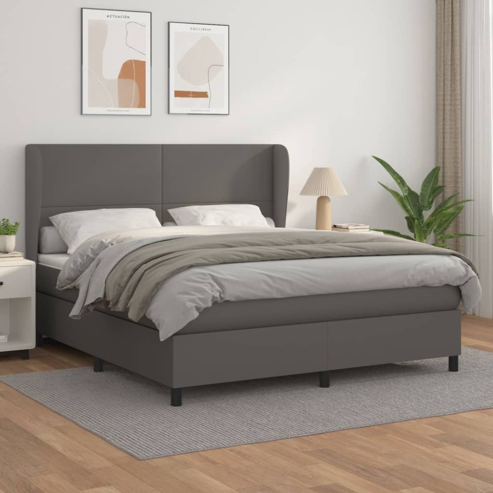 vidaXL Κρεβάτι Boxspring με Στρώμα Γκρι 180x200cm Συνθετικό Δέρμα 1 τεμ. - Διπλό