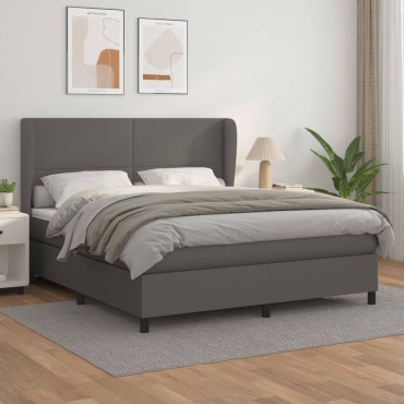 vidaXL Κρεβάτι Boxspring με Στρώμα Γκρι 180x200cm Συνθετικό Δέρμα 1 τεμ. - Διπλό