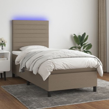 vidaXL Κρεβάτι Boxspring με Στρώμα & LED Taupe 90x190 εκ. Υφασμάτινο