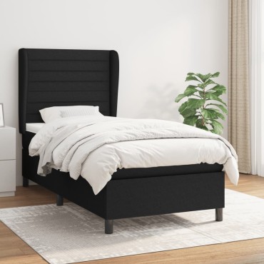 vidaXL Κρεβάτι Boxspring με Στρώμα Μαύρο 90x190cmΥφασμάτινο 1 τεμ. - Μονό